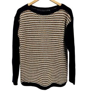Talbots Sweater Womens Medium Navy Blue Brown Wool Blend Long Sleeve Pullover